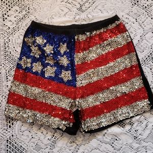 Sequin Red, White & Blue Flag stretch shorts Sz M